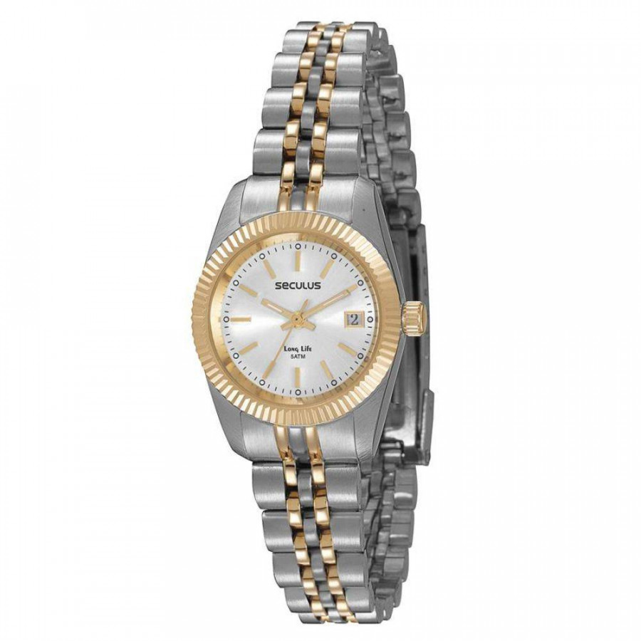 Relogio seculus feminino prata e dourado