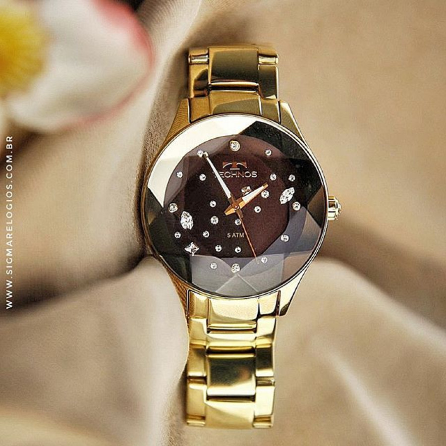 Relógio Technos Dourado Feminino Elegance Crystal 2039AT/4M