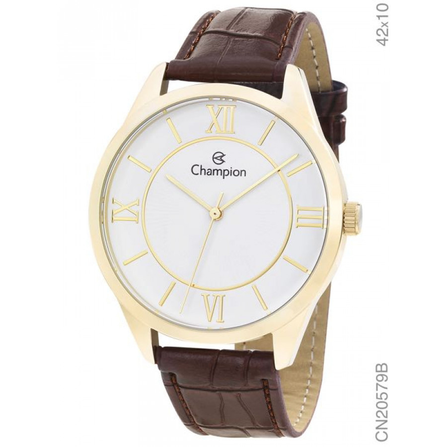 Relógio Champion Dourado Pulseira de Couro CN20579B