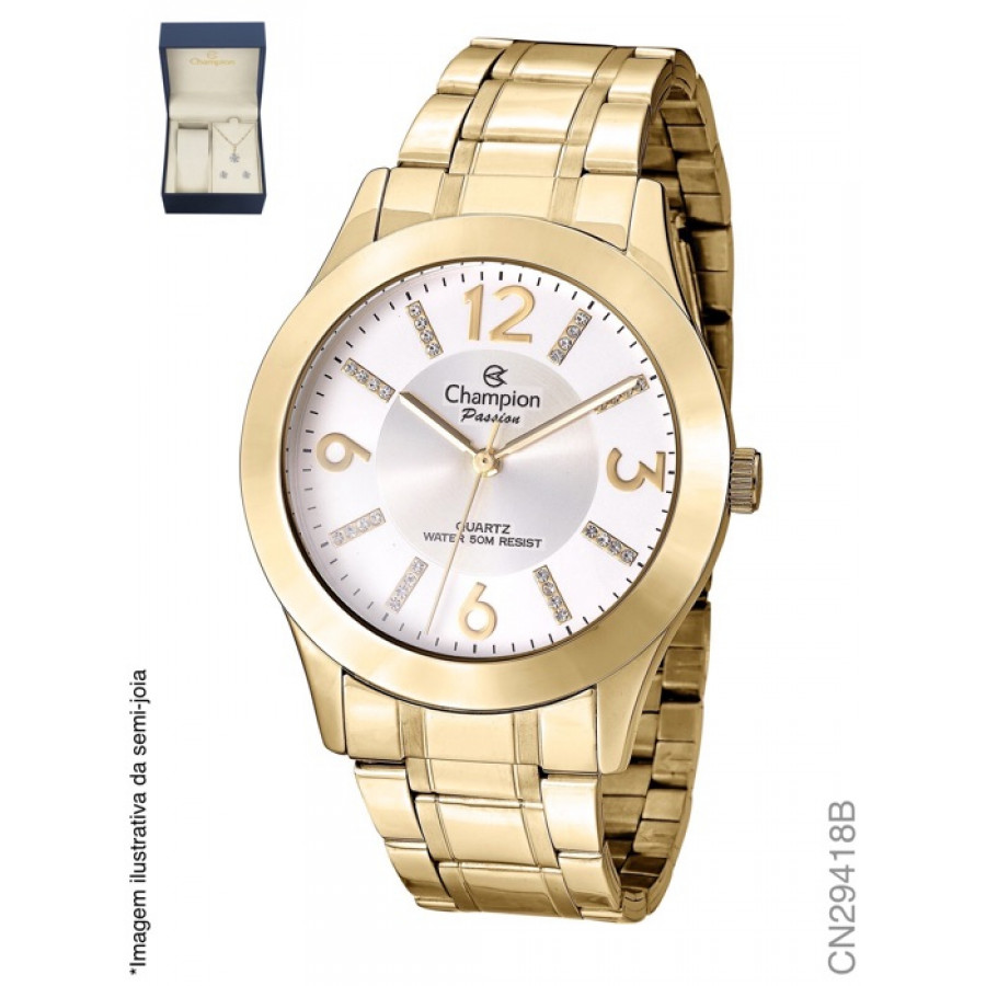 Kit Relógio Champion Passion Feminino Dourado CN29418B