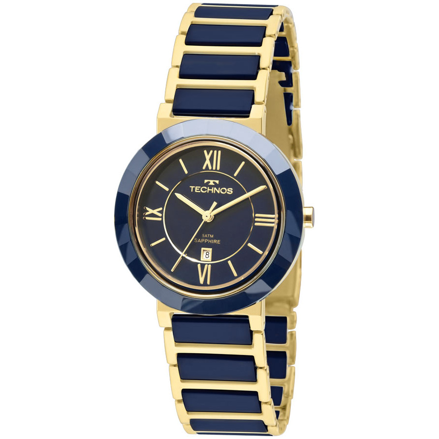 Relogio technos azul com dourado clearance