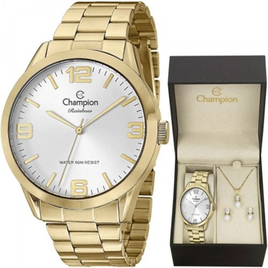 Kit Relógio Champion Dourado Feminino CN29892Z