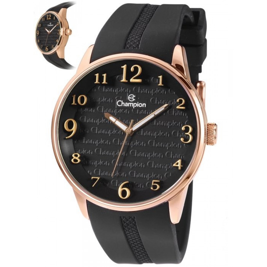 Relogio Champion Com Pulseira De Silicone Preta Ch30224p Relogio feminino champion dourado fashion com pedras. champion