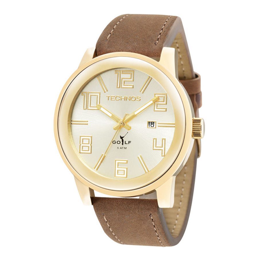 Relógio Technos Masculino Dourado Classic Golf 2115KQW/2X